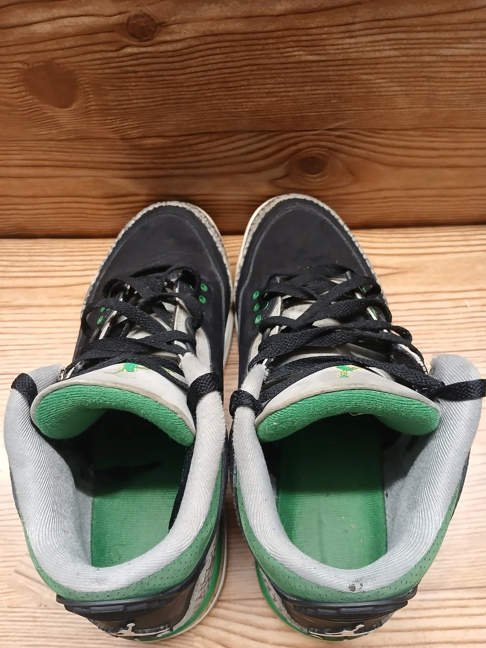 Air Jordan 3 Retro Athletic Sneakers in Black and Green Accent
